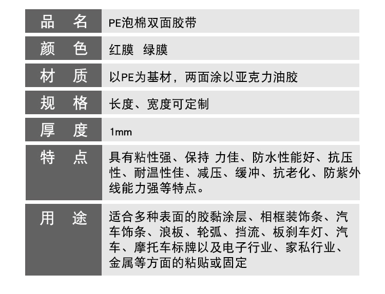 批发PE泡棉双面胶耐温强粘泡棉胶带广告牌LED灯条双面胶1mm厚