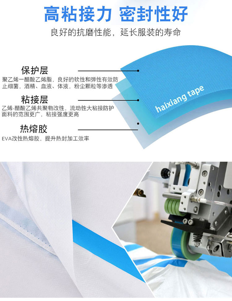 医用防护服热熔胶条 PE防水压胶条防护服热封胶条