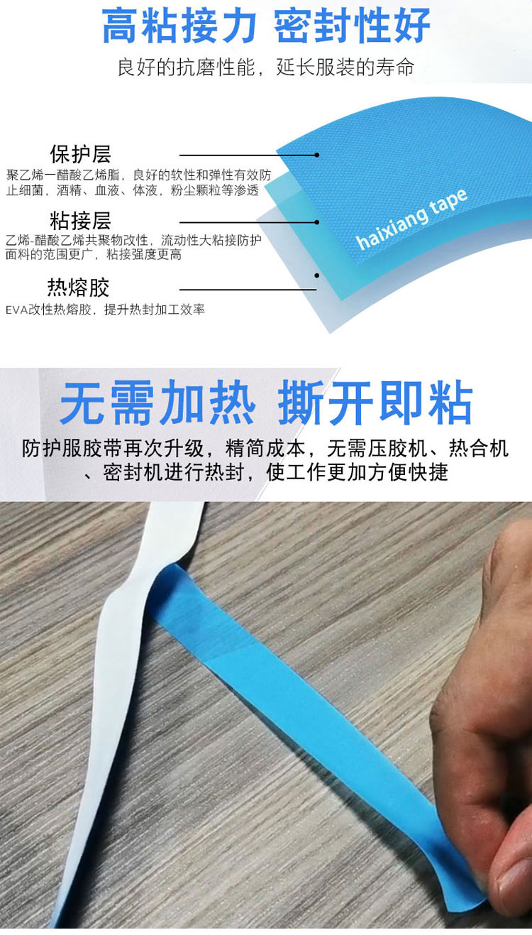 防護服封邊膠條 防護服熱封膠帶 防水紡織輔料防護服專用貼條膠帶
